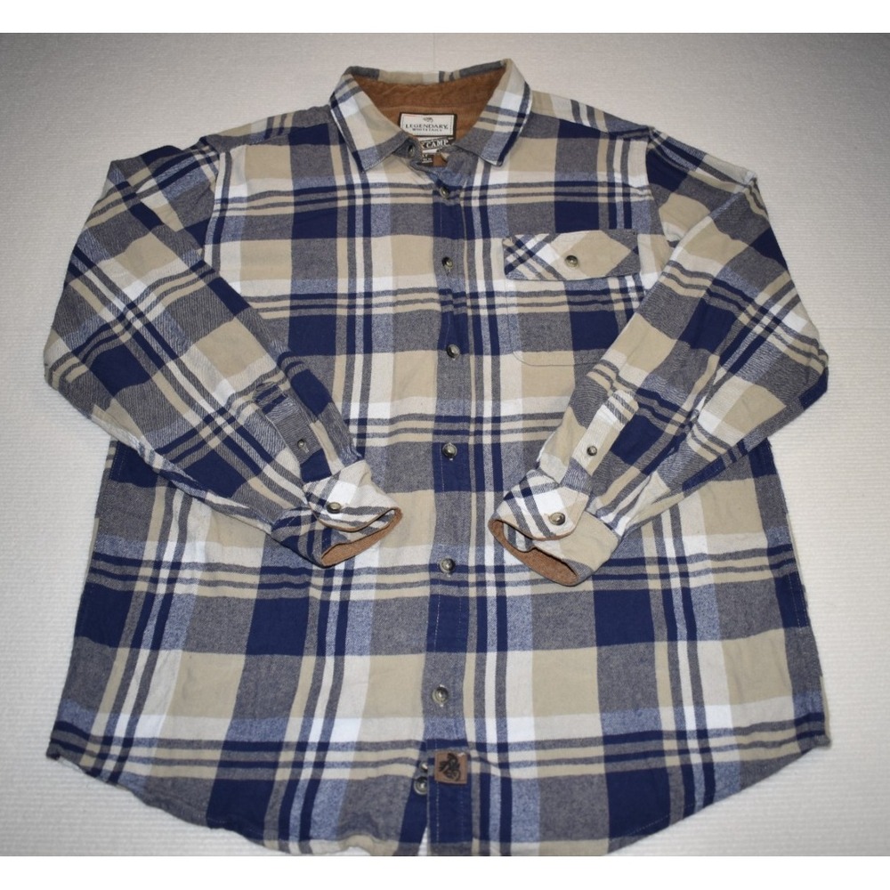 Legendary Whitetails Buck Camp Men's LT Long Sleeve Blue and White Flannel